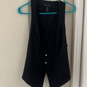 INC Black Sleeveless Vest with Notch Front